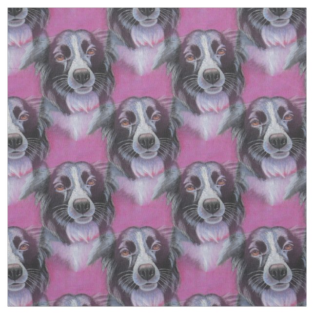 Psychedelic Moon Dog Border Collie Fabric Stoff (Muster)