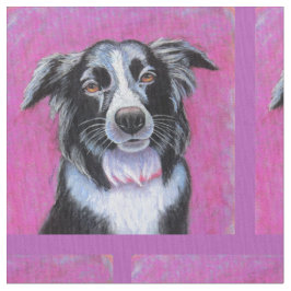 Psychedelic Moon Dog Border Collie Fabric Stoff