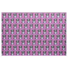 Psychedelic Moon Dog Border Collie Fabric Stoff