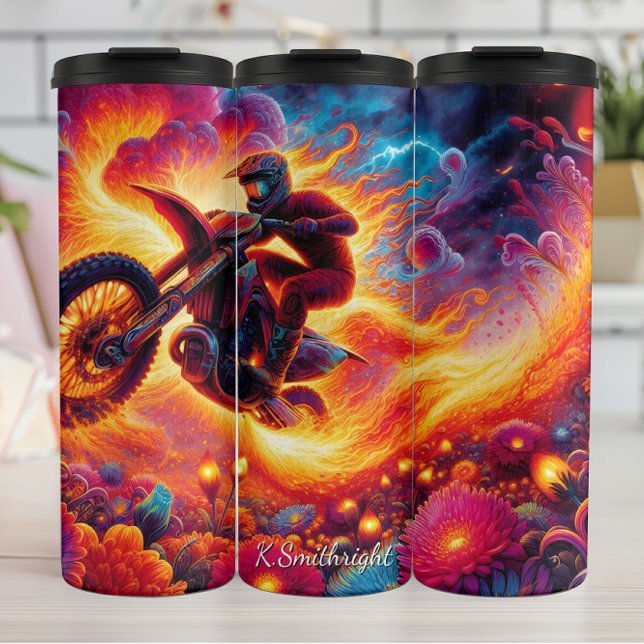Psychedelic Motocross Rider Art Print Thermosbecher (Von Creator hochgeladen)