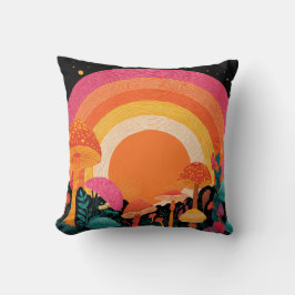 Psychedelic Mushroom Sunset – Retro Fantasy Nature Kissen