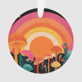 Psychedelic Mushroom Sunset – Retro Fantasy Nature Ornament