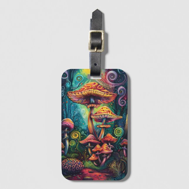 Psychedelic Mushrooms Funky Artwork Gepäckanhänger (Vorderseite Vertikal)