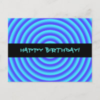 Psychedelic Neon Blue Circles Happy Birthday