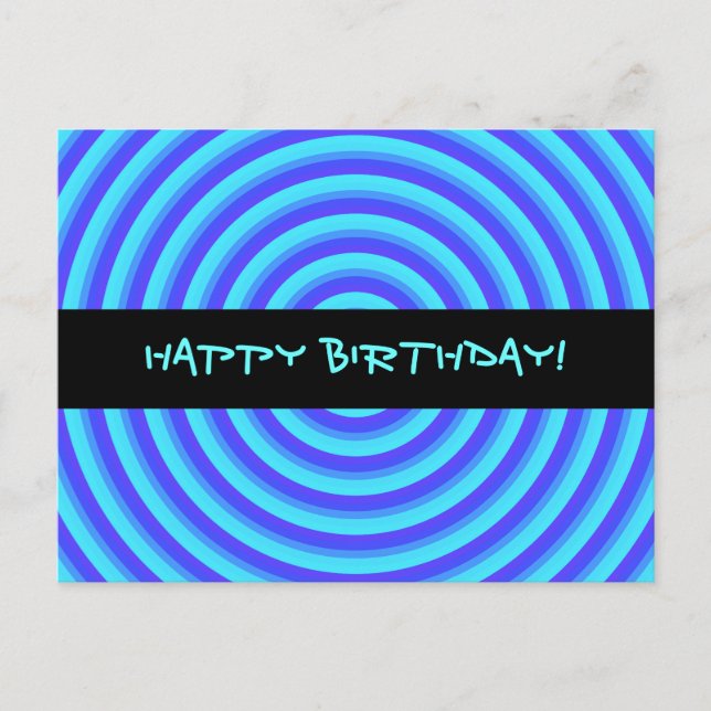 Psychedelic Neon Blue Circles Happy Birthday Postkarte (Vorderseite)