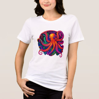 Psychedelic Neon Deep Sea Kraken Octopus T-Shirt Tri-Blend Shirt