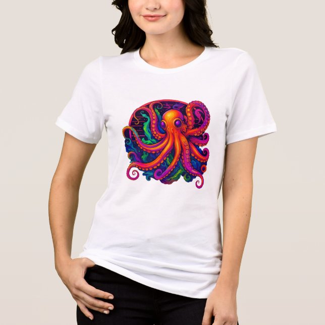 Psychedelic Neon Deep Sea Kraken Octopus T-Shirt Tri-Blend Shirt (Vorderseite)