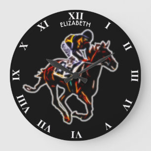 Psychedelic Neon Glowing Fractal Racing Horse Große Wanduhr