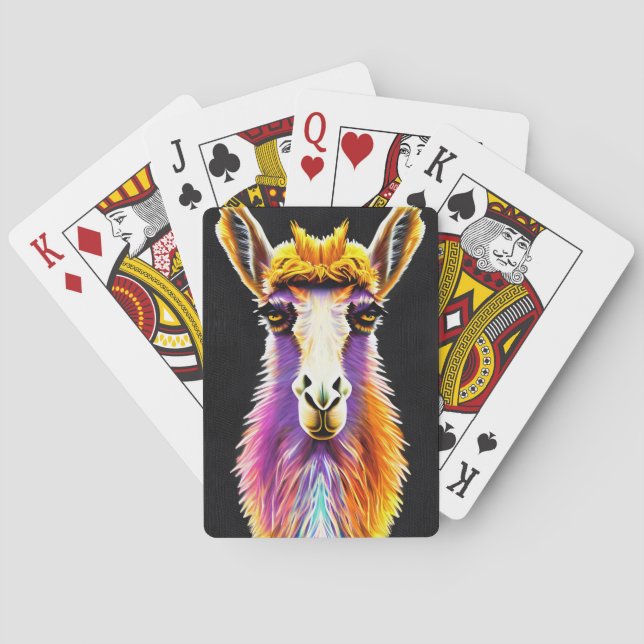 Psychedelic Neon Lila Orange Funky Llama Spielkarten (Rückseite)