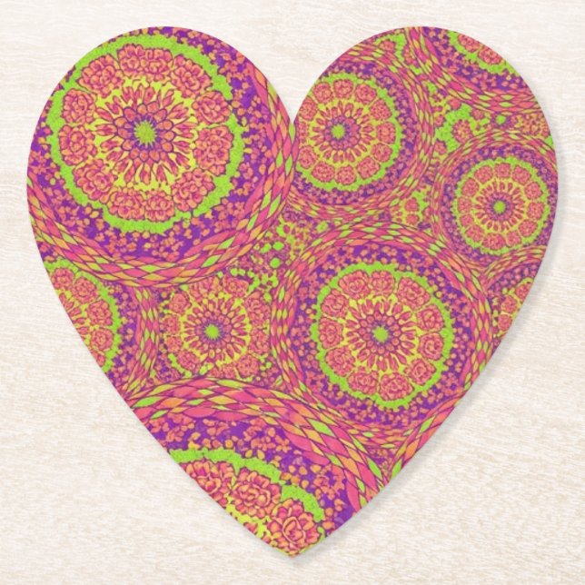 Psychedelic Neon Mandala Swirl Pattern Untersetzer (Vorderseite)