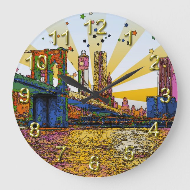 Psychedelic New York City: Brooklyn Bridge, WTC #1 Große Wanduhr (Vorderseite)