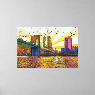 Psychedelic New York City: Brooklyn Bridge, WTC #1 Leinwanddruck