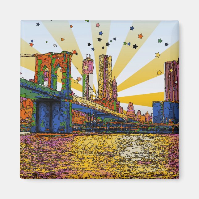 Psychedelic New York City: Brooklyn Bridge, WTC #1 Magnet (Vorne)