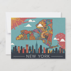 Psychedelic New York Map Art   Lebhafte Stadt & St Postkarte
