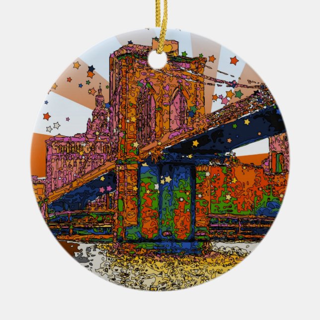 Psychedelic NYC: Brooklyn Bridge #1 Keramik Ornament (Vorne)