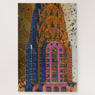 Psychedelic NYC Chrysler Gebäude Top Closeup #1 Puzzle