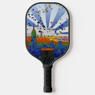 Psychedelic NYC: ESB-weite Skyline-Ansicht Pickleball Schläger
