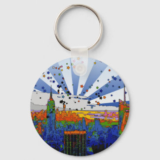 Psychedelic NYC: ESB-weite Skyline-Ansicht Schlüsselanhänger