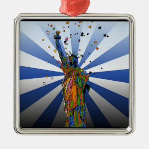 Psychedelic NYC: Freiheitsstatue #2 Ornament Aus Metall