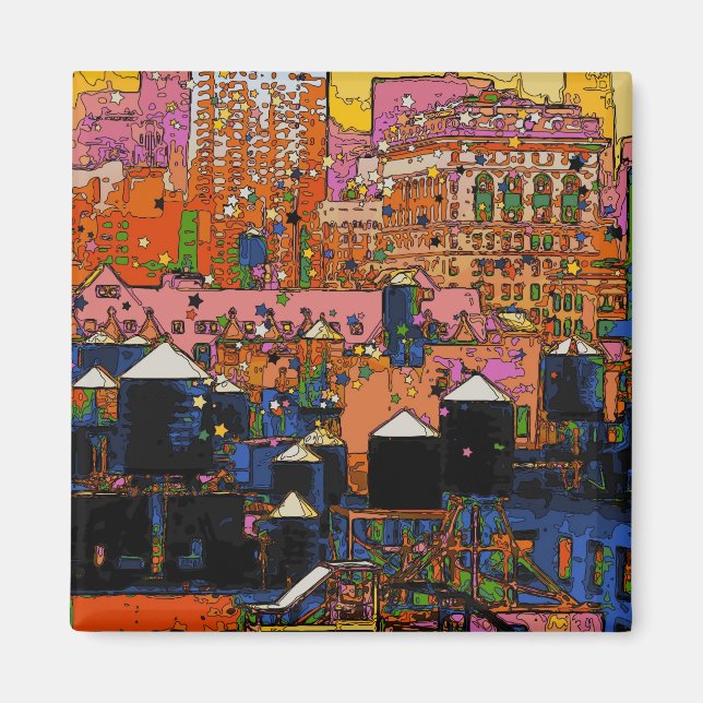 Psychedelic NYC: NYC-Wassertürme im Winter #9 Magnet (Vorne)