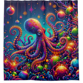 "Psychedelic Octopus Christmas Wonderland" Duschvorhang