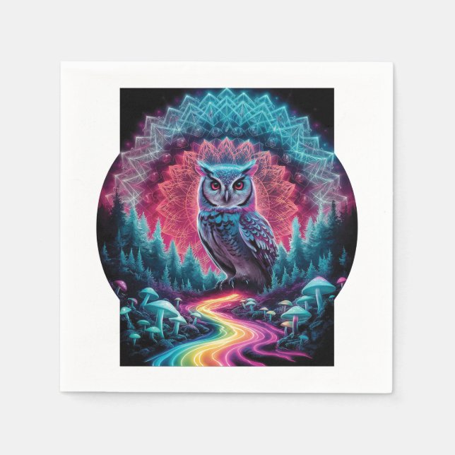 Psychedelic Owl Mandala - Trippy Forest Art Serviette (Vorderseite)