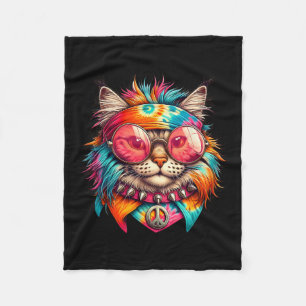 Psychedelic Peace Cat Colorful Hippie Retro Groovy Fleecedecke