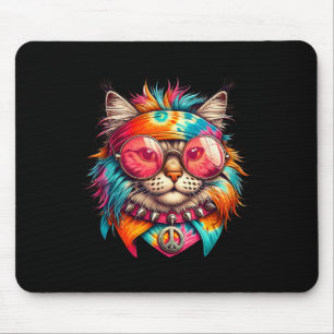 Psychedelic Peace Cat Colorful Hippie Retro Groovy Mousepad