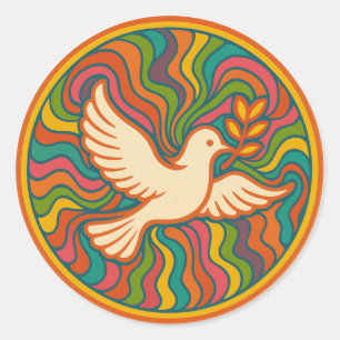Psychedelic Peace Dove Retro 70s Colorful Groovy Runder Aufkleber