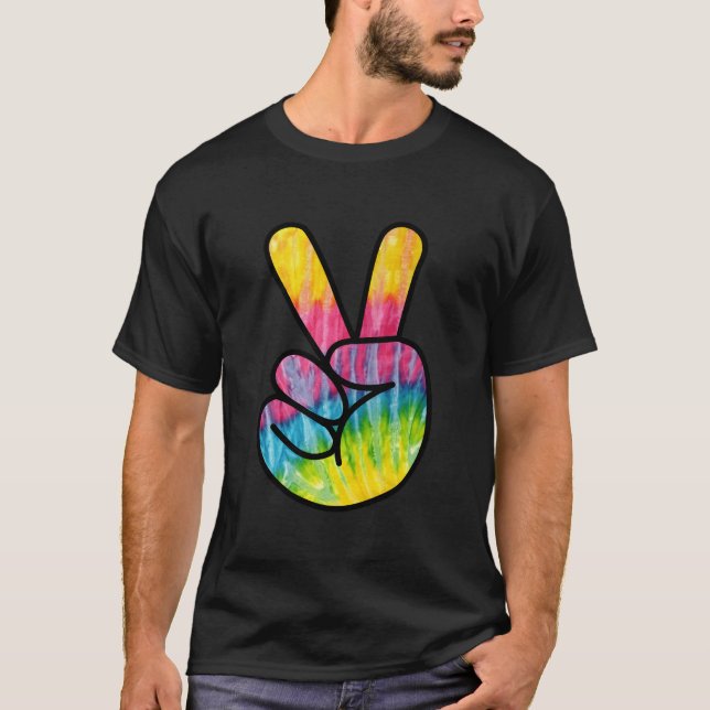 Psychedelic Peace Fingers Hand Sign T-Shirt (Vorderseite)