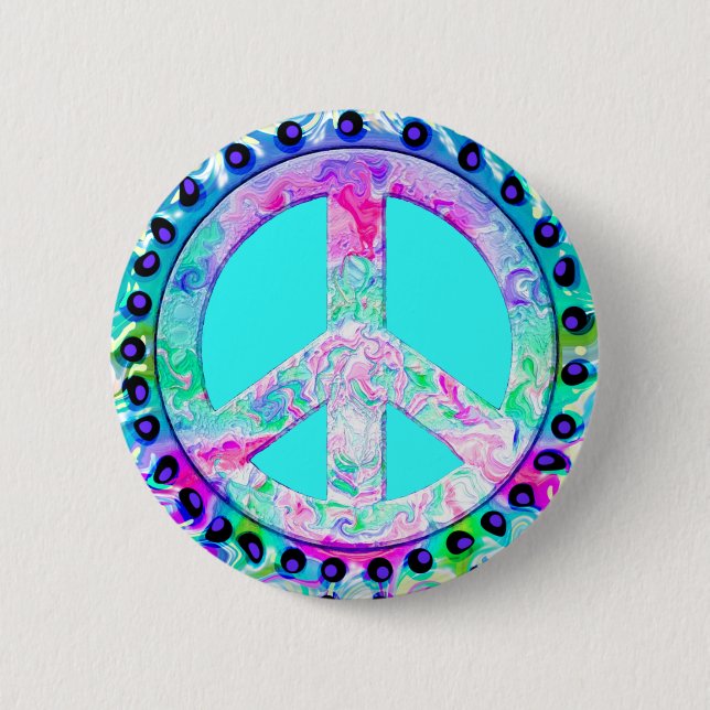 Psychedelic Peace Sign Abstrakt Button (Vorderseite)