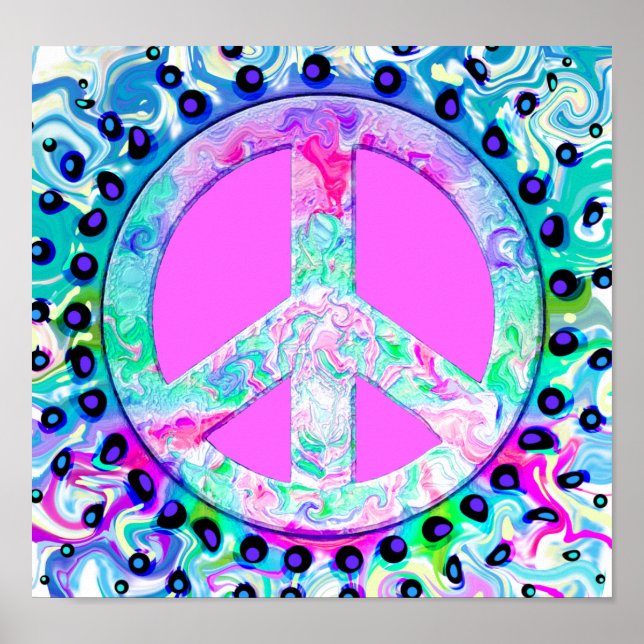 Psychedelic Peace Sign Abstrakt Poster (Vorne)