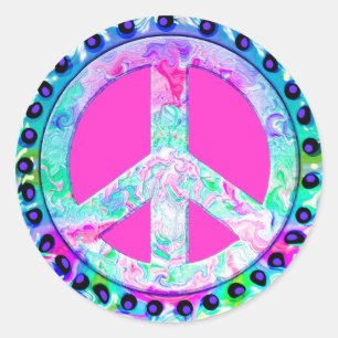 Psychedelic Peace Sign Abstrakt Runder Aufkleber