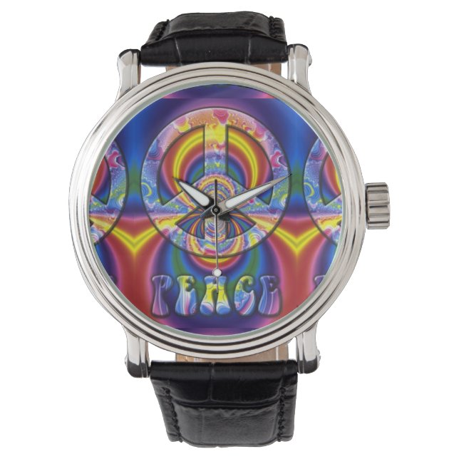 Psychedelic Peace Sign Armbanduhr (Vorderseite)