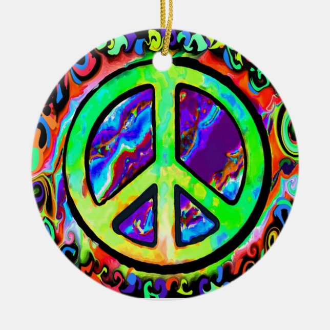 Psychedelic Peace Sign Weihnachten Keramik Ornament (Vorne)
