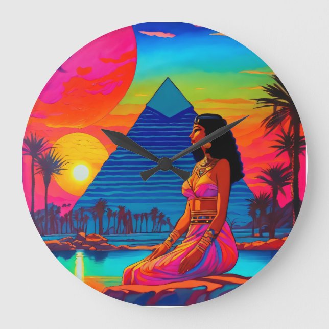 Psychedelic Pink Pyramid Princess Große Wanduhr (Vorderseite)