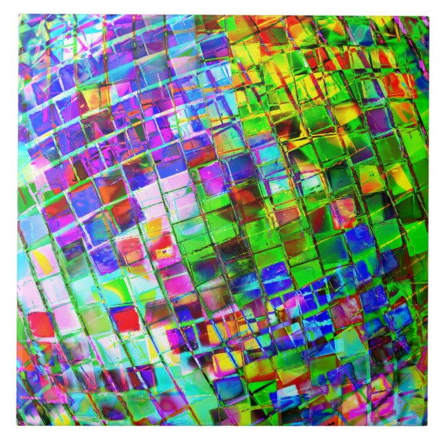 Psychedelic Planet Disco Ball Fliese (Vorderseite)