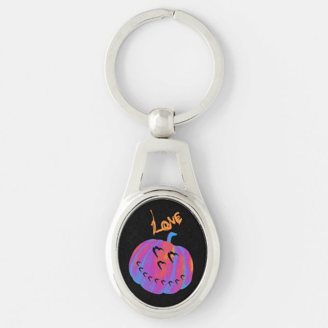 Psychedelic Pumpkin Heart Key Chain Schlüsselanhänger (Vorderseite)