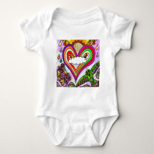 Psychedelic Rainbow Heart Art Print Baby Strampler