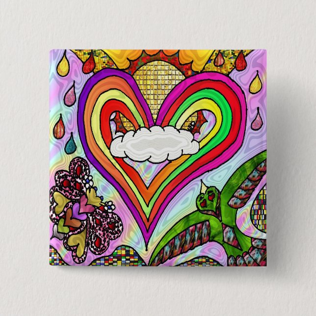 Psychedelic Rainbow Heart Art Print Button (Vorderseite)