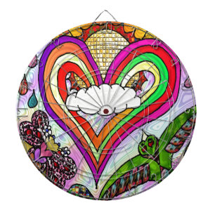 Psychedelic Rainbow Heart Art Print Dartscheibe