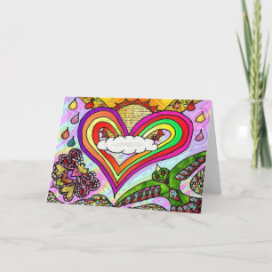 Psychedelic Rainbow Heart Art Print Feiertagskarte