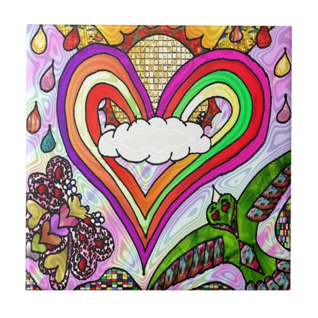 Psychedelic Rainbow Heart Art Print Fliese (Vorderseite)