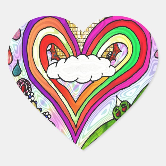 Psychedelic Rainbow Heart Art Print Herz-Aufkleber (Vorderseite)