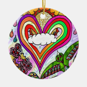 Psychedelic Rainbow Heart Art Print Keramik Ornament