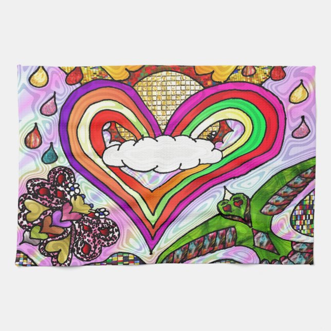 Psychedelic Rainbow Heart Art Print Küchentuch (Horizontal)