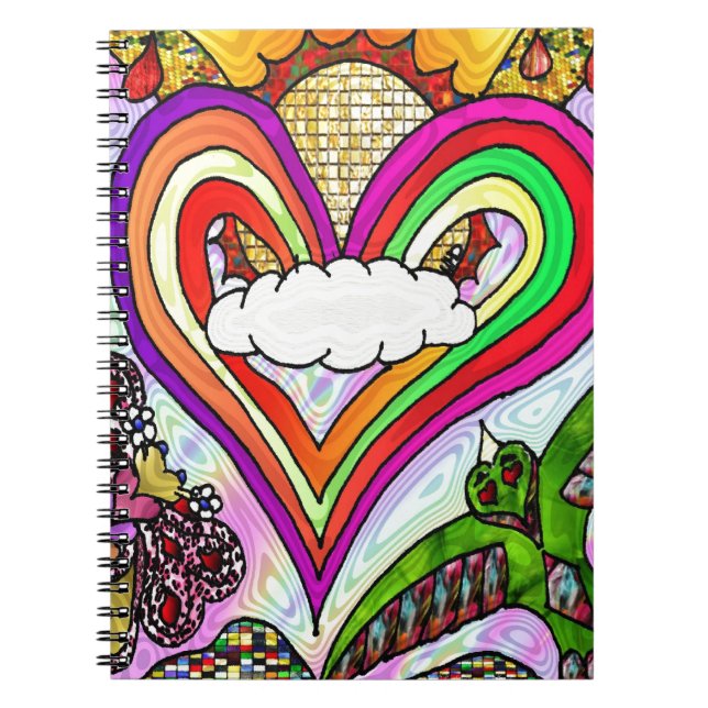 Psychedelic Rainbow Heart Art Print Notizblock (Vorderseite)