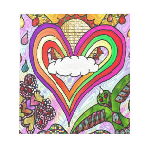 Psychedelic Rainbow Heart Art Print Notizblock