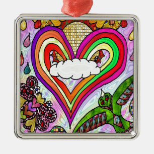 Psychedelic Rainbow Heart Art Print Ornament Aus Metall