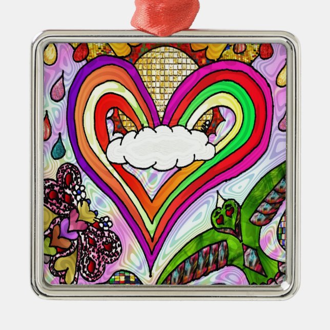Psychedelic Rainbow Heart Art Print Ornament Aus Metall (Vorne)